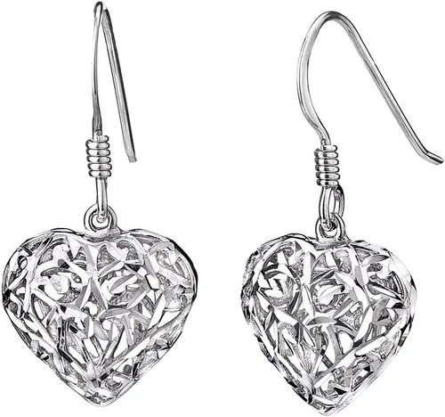 Vista 3 de G&H - Juego de aretes colgantes y colgantes de plata de ley con forma de corazón de filigrana, Metal