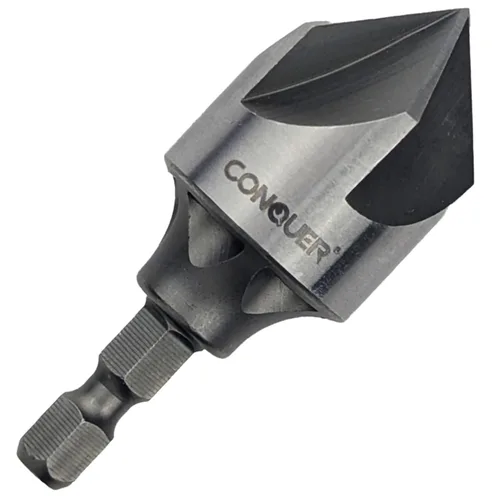 Vista 5 de CONQUER Tools - Broca avellanadora de metal con 5 flautas, 87 grados para vástago hexagonal de 1/4 pulgadas, ajuste de 1/8"-3/4