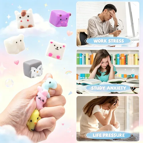 Vista 8 de Paquete de 40 juguetes esponjosos Mochi, mini cubo Kawaii de animales