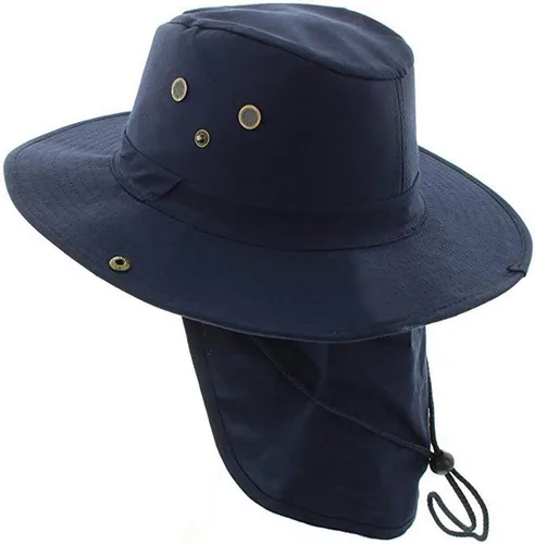 Vista 8 de Mrlahat Sombrero de protección solar de verano con ala ancha para safari al aire libre con solapa ancha para orejas y cuello Negro