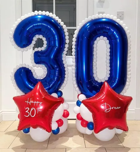 Vista 3 de Globos de número 0 azul marino, 40 pulgadas, globos de cumpleaños grandes de papel aluminio brillante azul oscuro, globos digitales de número