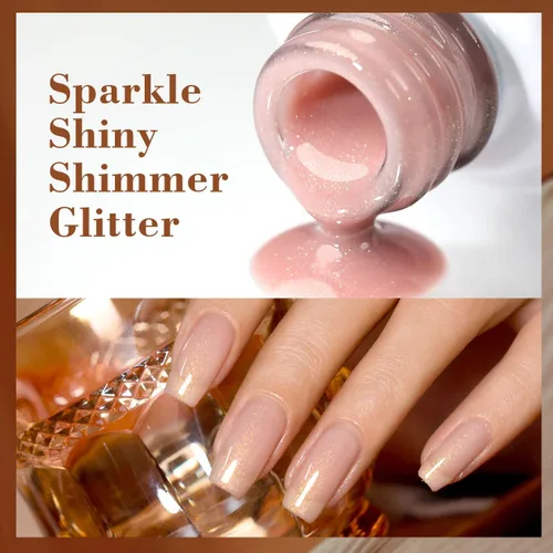 Vista 6 de RARJSM Juego de 6 esmaltes de gel con purpurina color nude, rosa pálido, gelatina lechosa, cachemira, rosa, beige, albaricoque, marrón champán