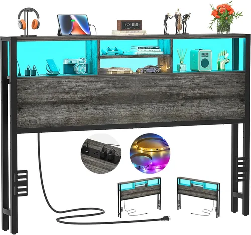 Vista 25 de Cabecero Aheaplus para Cama Individual con Almacenamiento, Cabeceros con Enchufes, Puertos USB y Luz LED, Cabecero Individual Solo, Altura