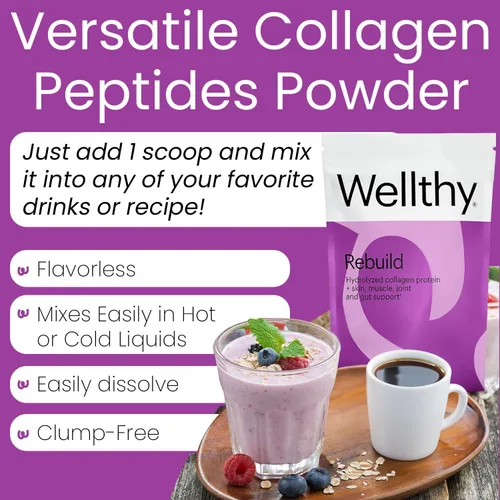Vista 5 de Wellthy Polvo de proteína de péptidos de colágeno – Colágeno hidrolizado alimentado con pasto para el crecimiento del cabello, piel, uñas, intestino