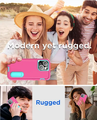 Vista 7 de AICase Funda para iPhone 13 con soporte integrado con protector de pantalla de vidrio + lente de cámara, resistente protección contra caídas, cuerpo