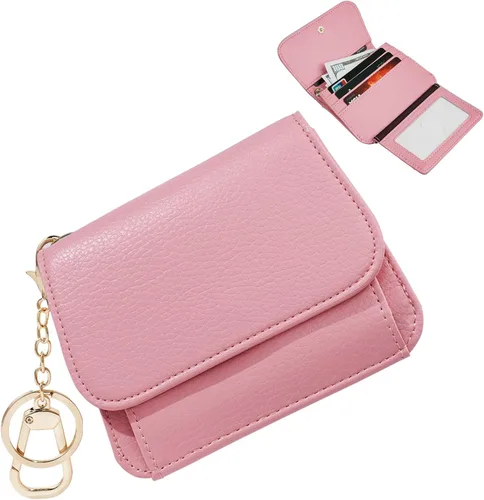 Vista 19 de Cartera pequeña para mujer, con bloqueo RFID, delgada y bolsillo para monedas, tarjetero plegable para tarjetas de crédito con ventana