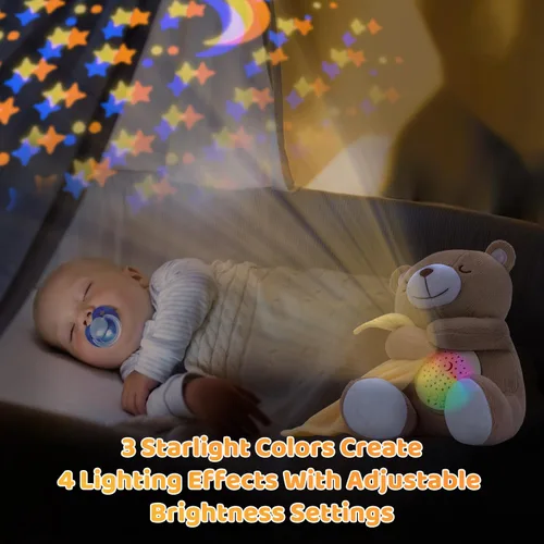 Vista 5 de BEREST Oso de sueño recargable para bebé, proyector de luz nocturna para decoración de guardería, sensor de latido del corazón de la madre, máquina