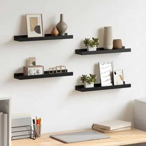 Vista 2 de Black Floating Shelves Set of 4, Wall Mounted MDF Shelves with Matte Finish for Living Room, Bedroom Decor Display