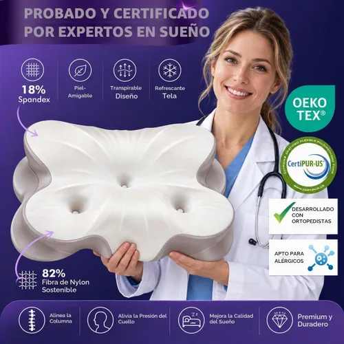 Vista 6 de Almohada cervical de espuma viscoelástica, alivio del dolor de Gris y blanco