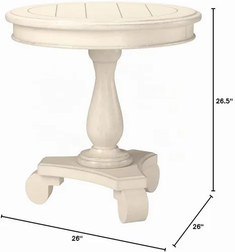 Vista 2 de Roundhill Furniture Rene Mesa auxiliar redonda de madera con pedestal, blanco antiguo