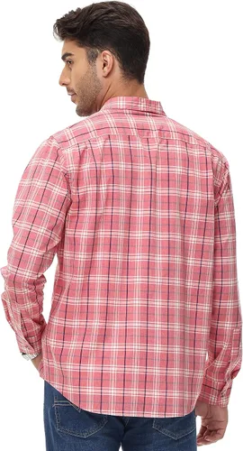 Vista 3 de MCEDAR Camisa de algodón de manga larga con botones y bolsillo a cuadros de ajuste regular para hombre