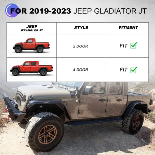 Vista 5 de WOLFSTORM Guardabarros delanteros y traseros aptos para Jeep Gladiator JT 2019 2020 2021 2022 2023 2024 2025 2026 de acero resistente, defensas