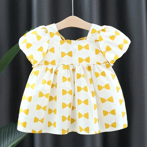 Vista 4 de Xbgqasu Toddler Baby Girls Dress Summer Bohemia Ruffle Bowknot Short Puff Sleeve Casual A Line Backless Dresses Party Clothes 5 Year Old Girl