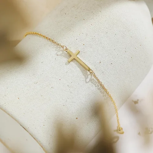 Vista 4 de Pulsera delicada de oro para mujer, chapada en oro de 14 quilates, ligera, pulsera de cadena de espiga de espiga con círculo, dije minimalista hecho