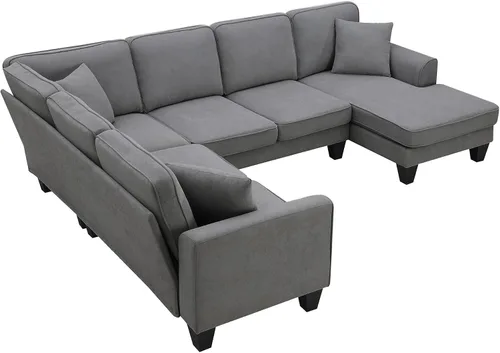 Vista 125 de Quarte Sofá seccional en forma de U, sofá modular con dos asientos individuales, dos sillas, combinación de bricolaje, tela de hilo en bucle Beige/5