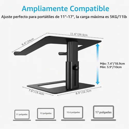 Vista 6 de BoYata Soporte para laptop, elevador de altura ajustable para portátiles de Negro