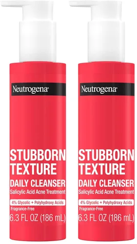 Vista 8 de Neutrogena Stubborn Texture Limpiador facial diario para acné, lavado facial de ácido salicílico + ácidos glicólicos y polihidroxi, sin fragancia