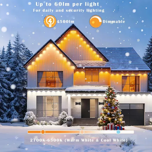 Vista 2 de Rosykite Luces de Navidad al Aire Libre - 50 pies de luces inteligentes RGB+IC para canalones con 63 escenas, impermeables IP67, control de voz