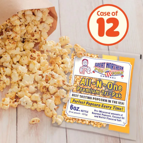 Vista 2 de 1 caja (12) de paquetes de pochoclo de 6 onzas Great Northern Popcorn, porción para película