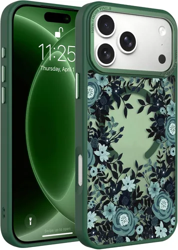 Vista 133 de Magnético para iPhone 13 con protector de pantalla [Compatible con MagSafe] Diseño de patrón floral de flores bonitas, funda delgada a prueba