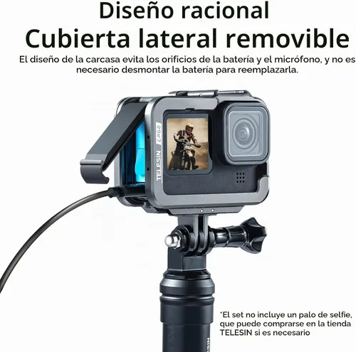 Vista 6 de TELESIN Carcasa metálica de aluminio para GoPro 13, 12, 11, 10, 9, kit de montaje vertical, protector de marco protector de carcasa de esqueleto, se
