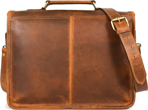 Vista 9 de Aaron Leather - Maletín de cuero vintage de 15 pulgadas (marrón caramelo)