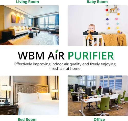 Vista 3 de WBM Smart HEPA filtro purificador de aire para alergias y mascotas, polvo, moho y polen, eliminación de humo y olores, limpiador para dormitorio
