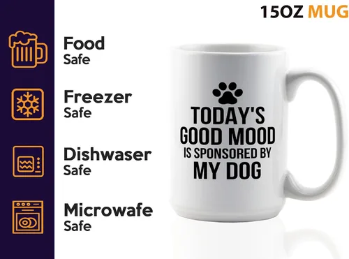 Vista 4 de Animal lover Coffee Mug 15oz White -Is sponsored by my dog - Funny Witty Pet Owner Dogs Fur Puppy Doggy