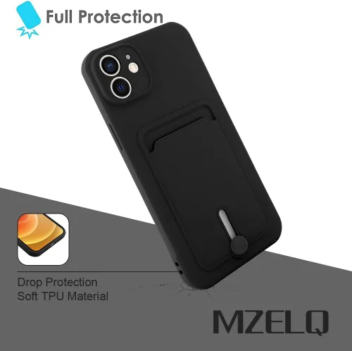 Vista 5 de MZELQ Cartera de TPU Compatible con Funda iPhone 12, Portarjetas Protección de Cámara Cubierta + Protector de Pantalla, Ranura Empujable para Niñas