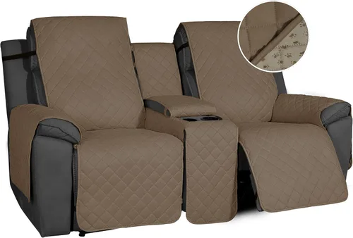 Vista 14 de Easy-Going Funda de sofá reclinable antideslizante con consola, resistente al agua, funda de sofá reclinable doble con correa ajustable, funda Beige