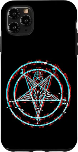 Vista 13 de Funda estética de terror para iPhone 14 Pro Max con pentagrama satánico Baphomet Vaporwave