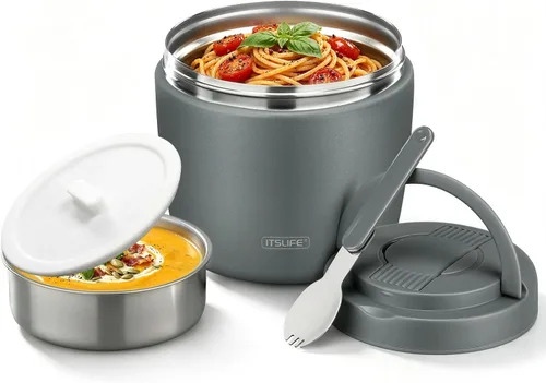 Vista 17 de Termo de sopa para comida caliente, contenedor de almuerzo aislado de acero inoxidable de 32 onzas, termo de boca ancha para sopa y alimentos Negro