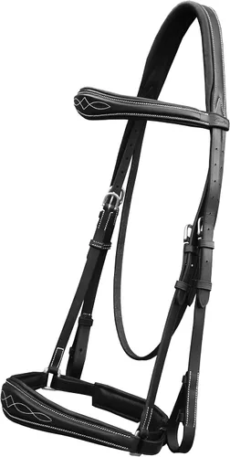 Vista 2 de Exion Dressage Brid: forro suave, forma anatómica y costuras de diseñador en banda de cejas y banda nasal viene con riendas de tela equipadas con un