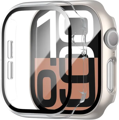 Vista 20 de Paquete de 2 fundas rígidas de policarbonato compatibles con Apple Watch, con protector de pantalla de cristal templado sin burbujas para accesorios