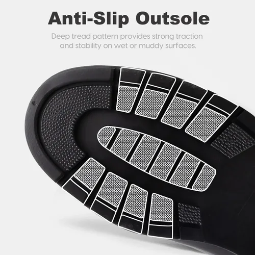 Vista 6 de Planone - Botas cortas de lluvia de ancho amplio para mujer, Chelsea impermeables de moda para mujer, botas de jardín al aire libre mate, botas