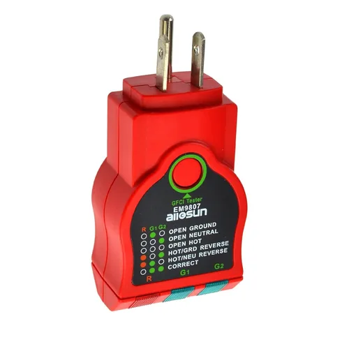 Vista 9 de allsun Probador de analizador de toma de corriente de receptáculo eléctrico, estándar 95-125 VAC, detector de cableado defectuoso de circuito con 6