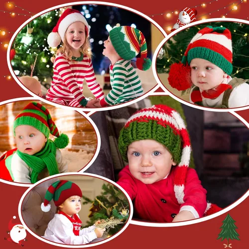 Vista 4 de Century Star Sombrero de Elfo de Navidad para Niños, Sombrero de Papá Noel de Cola Larga, Gorro de Invierno Cálido de Navidad para Bebé y Niño 01