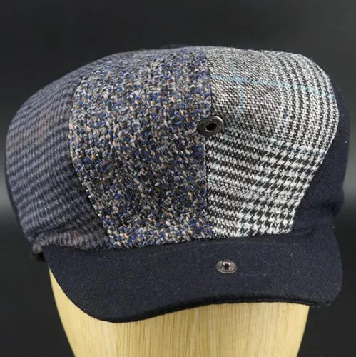 Vista 5 de Hombres Mezcla De Lana Newsboy Gorra 8 Panel Tweed Flat Cap Cabbie Hat Snap Brim Azul 1