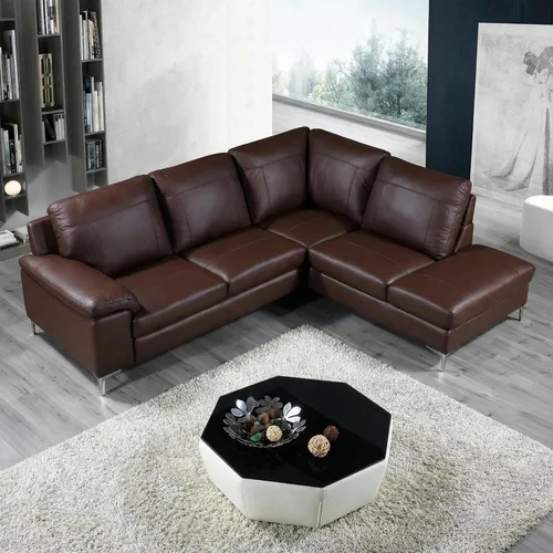 Vista 3 de Cortesi Home Sofá modular contemporáneo de cuero genuino Dallas con diván derecho, marrón