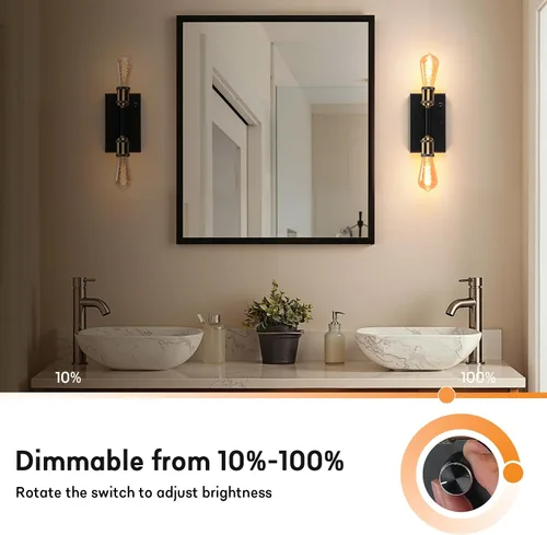 Vista 9 de Lightess Aplique de pared de baño con interruptor regulable estilo casa