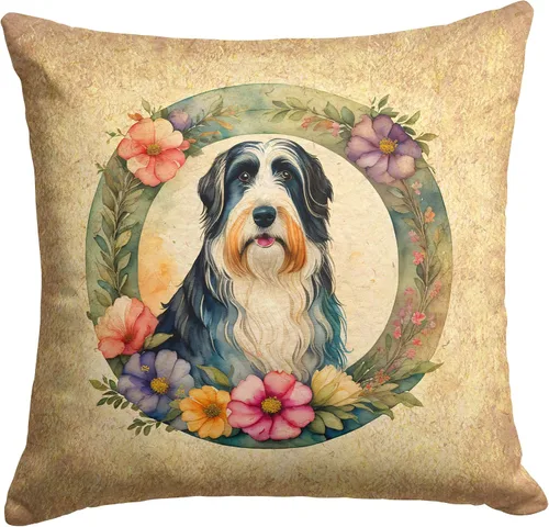 Vista 287 de Caroline's Treasures DAC2072PW1414 Affenpinscher and Flowers - Almohada decorativa de tela, lavable a máquina, para interiores y exteriores