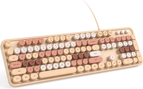 Vista 12 de KNOWSQT - Teclado de computadora con cable, color púrpura, retro, tamaño completo, tapa de tecla redonda, lindo, para enchufar y usar, para Windows