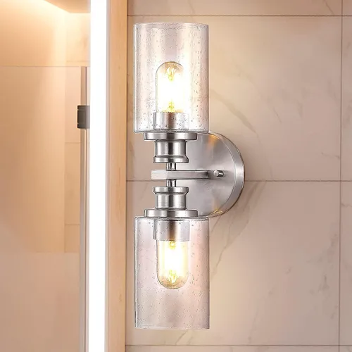 Vista 4 de JONATHAN Y Aplique de pared LED de níquel de 16.5 pulgadas, lámpara de tocador moderna de granja con pantalla de vidrio sembrado, accesorio