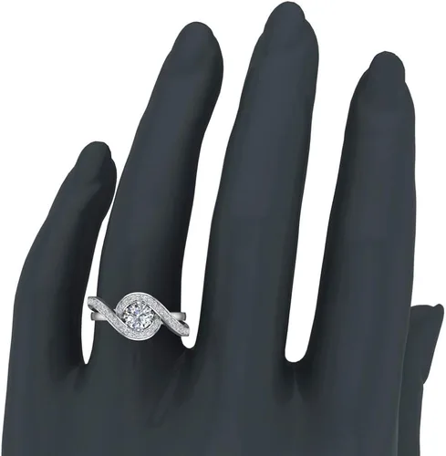 Vista 3 de Anillo de compromiso de diamantes entrelazados de 1,00 quilates con vástago trenzado de oro de 14 quilates - Certificado GIA