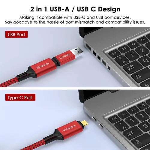 Vista 2 de Cable USB C a Ethernet de 6 pies - 2 en 1, cable USB A/C a RJ45, cable trenzado de Ethernet a USB C de 1 Gbps, Ethernet tipo C a RJ45 Ethernet