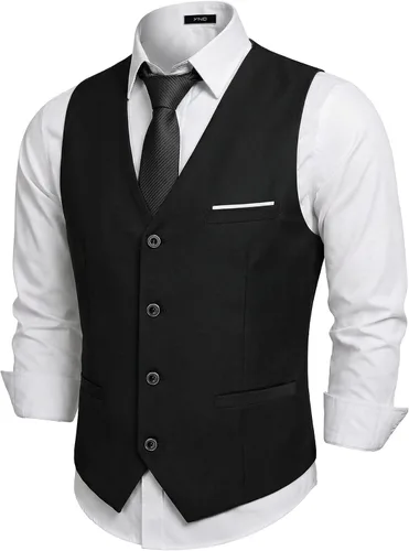 Vista 20 de Chaleco de traje de negocios para hombre, chaqueta ajustada, chalecos de traje casual Beige