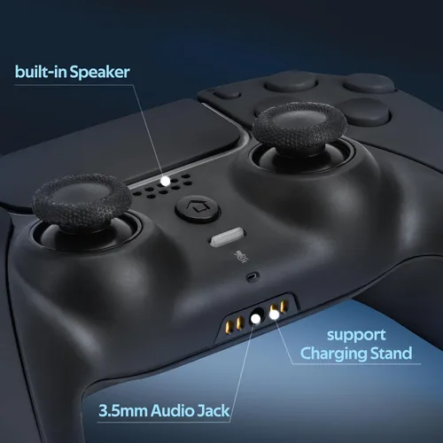 Vista 6 de Gatoo Wireless Controller Compatible with PS5/PS5 Slim/PS5 Pro with1500mAh Battery, Dual Vibration, 3.5mm Audio Jack, 6-Axis Motion, Speaker (Black)