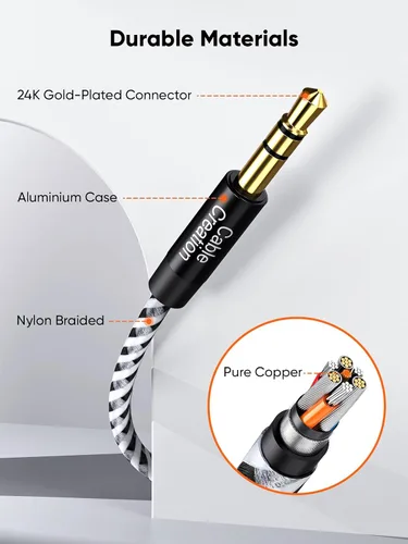 Vista 4 de Cable de extensión de audio de 3.5 mm, CableCreation Cable de audio estéreo de 3.5 mm macho a hembra con conector chapado en oro, 1.5 pies