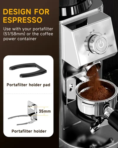 Vista 6 de IAGREEA Molinillo de café para uso doméstico, molinillo de café con rebabas