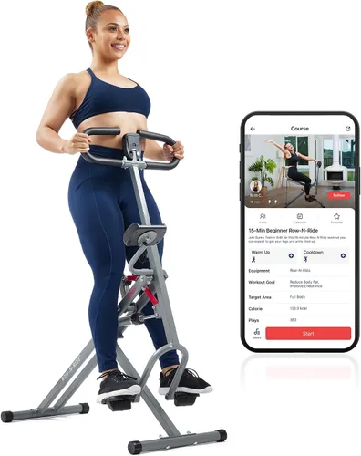 Vista 11 de Sunny Health & Fitness Row-N-Ride PRO, máquina de sentadillas completa para todo el cuerpo con banda de resistencia opcional, fácil de instalar